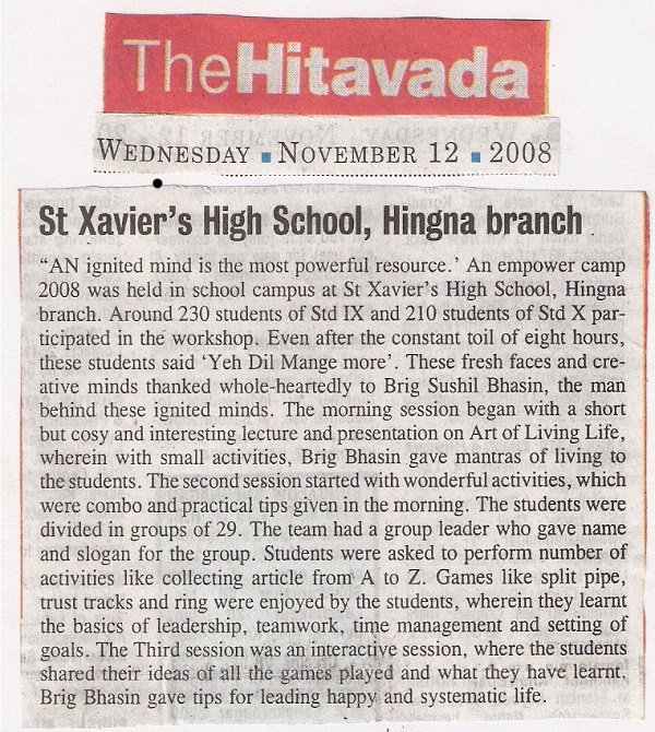 St XAVIER'S High SCHOOL, Hingna Branch, The Hitavada | Empower Activity Camps